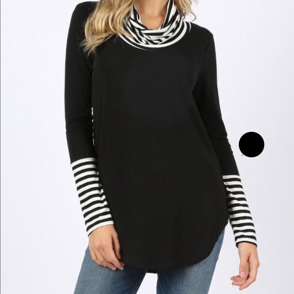 Black and White Cowl Neck Top Women’s long sleeve